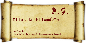 Miletits Filomén névjegykártya